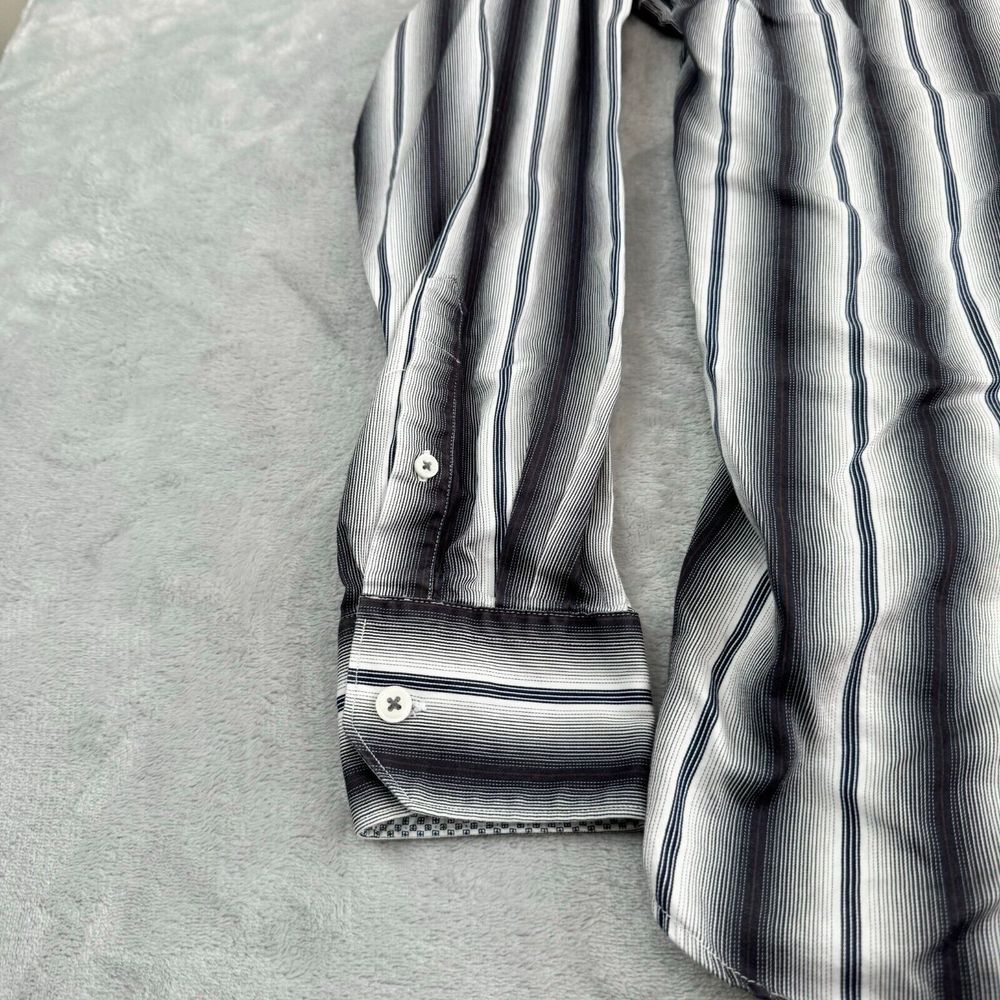 Tailorbyrd Shirt Mens Large Black White Striped Button Up Pocket Flip Cuff - Picture 7 of 12